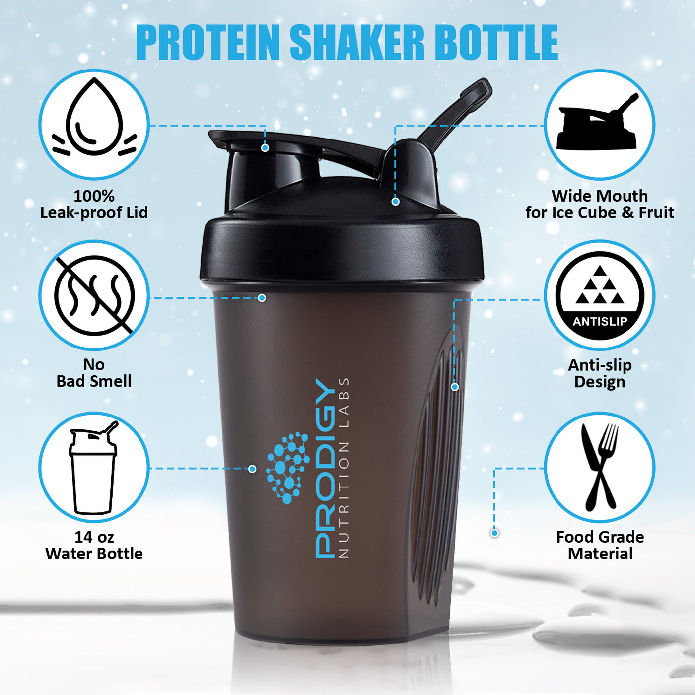 14oz Prodigy Shaker Bottle Black, Blue, White, Pink – Prodigy Nutrition Labs