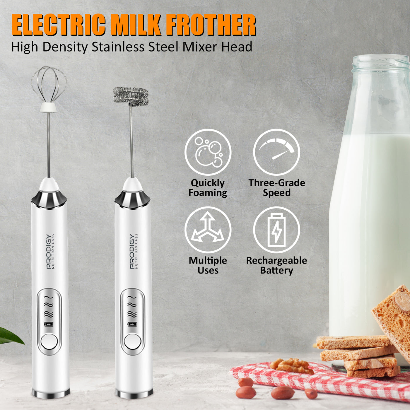 Milk Frother - Supplement Mixer - White & Black